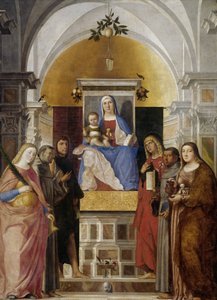 Madonna und Kind mit den Heiligen Katharina, Franz von Assisi, Johannes dem Täufer, Johannes dem Evangelisten, Antonius von Padua und Maria Magdalena