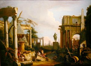 Landschaft mit klassischen Ruinen und Figuren von Marco Ricci
