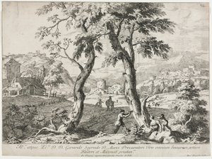 Ansicht eines Dorfes mit Figuren im Vordergrund, 1723 von Marco Ricci