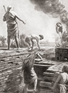 Bau einer Zikkurat, der riesigen pyramidenförmigen Tempeltürme, die zuerst in sumerischen Stadtstaaten gebaut wurden, aus Hutchinsons Geschichte der Nationen, veröffentlicht 1915