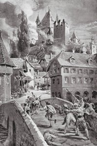 Die Verbrennung der Burg Wadenschwyl im Jahr 1804 von Margaret (after) Dovaston