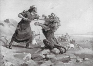 Tiglath-pileser I tötet einen Löwen von Margaret (after) Dovaston