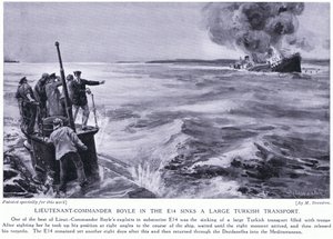 Leutnant Kommandant Boyle in der E14 versenkt einen großen türkischen Transport 1915