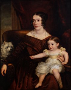 Eine Mutter und Kind mit einem weißen Hund in einem Innenraum, um 1815-66 von Margaret Sarah (1793-1872) Carpenter