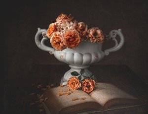 Stimmungsvolle Rosen und Altes Buch von Margareth Perfoncio