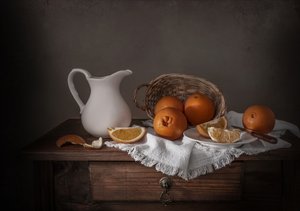 Rustikales Orangen-Stillleben von Margareth Perfoncio