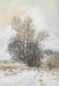 Wanderer im Schnee am Waldrand von Maria Bilders van Bosse