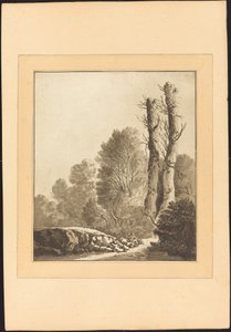 Landschaft mit zwei Bäumen von Maria Catharina Prestel after Herman Saftleven