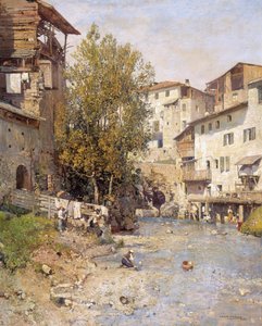 Landschaft mit einem Dorf am Stadtrand von Rom von Mariano Barbasan Lagueruela