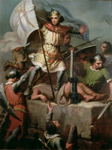 Graf Berenguer III. hisst das Banner von Barcelona auf dem Turm der Burg Foix