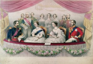 Hail Happy Union, der Staatsbesuch der Königin Victoria, Prinz Albert und des Kaisers und der Kaiserin von Frankreich an der Royal Italian Opera, 1855 von Marie Alexandre Alophe