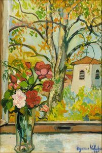 Blumenstrauß vor einem Fenster in St. Bernard, 1926