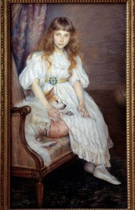 Das kleine Mädchen mit dem weißen Hund oder Porträt von Adeline Poznanska von Marie Louise Catherine Breslau
