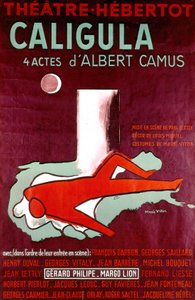 Plakat für das Stück Caligula von Albert Camus, präsentiert in Paris, mit Gerard Philipe und Margo Lion 1945 von Marie Viton
