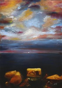 Dramatischer Sonnenuntergang über Felsen von Marina Kozyr