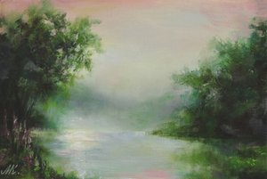 Nebliger Morgen am Fluss