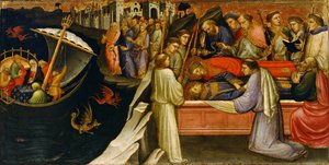 Predella-Panel, das Szenen aus der Legende von St. Stephan darstellt, 1408