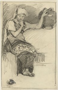 Sitzendes Mädchen mit einem Krug von Marius Bauer