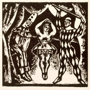 Harlekinade, Holzschnitt von Roger Fry