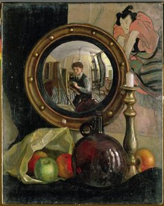 Stillleben mit Selbstporträt von Mark Gertler