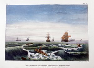 Ein Floß vor der Küste von Coromandel, Indien, 1828 von Marlet et Cie