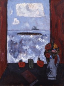 Sommer, Meer, Fenster, roter Vorhang, 1942 von Marsden Hartley