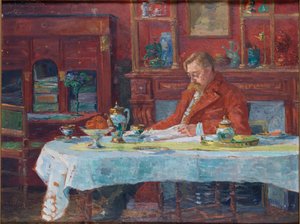 Émile Verhaeren 1855-1918 am Tisch, 1900
