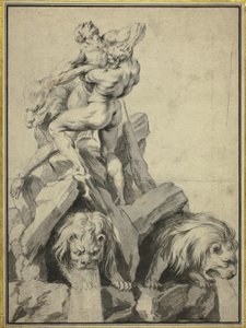 Herkules und Antäus Entwurf für einen Brunnen von Martin Desjardins