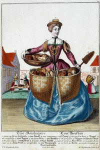 Beruf: Ein Bäcker. Gravur von Martin Engelbrecht (1684-1756), in "Neue Versammlung der bekleideten Handwerker" 18. Jahrhundert, Deutschland. Paris, Dekorative Künste von Martin Engelbrecht