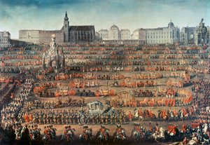 Zeremonielle Ankunft von Isabella von Parma in Wien, um Braut von Kaiser Joseph II. zu werden von Martin II Mytens or Meytens