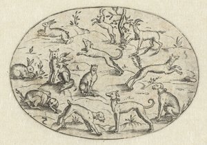 Oval mit Hunden, Ziegen und Kaninchen von Martin Pleginck