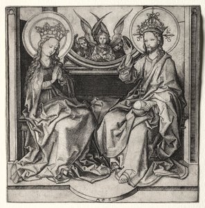 Gottvater und die selige Jungfrau auf dem Thron, begleitet von Engeln von Martin Schongauer