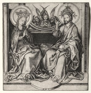 Gottvater und die selige Jungfrau auf dem Thron, begleitet von Engeln, ca. 1480-90 von Martin Schongauer