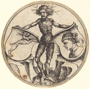 Schilde mit Hase und Mohrenkopf, gehalten von Wildem Mann von Martin Schongauer