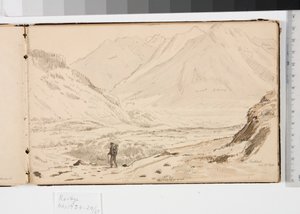 Berglandschaft mit drei Männern, die im Gras ruhen, und zwei Frauen, die ein Hackbrett bedienen von Martinus Rørbye