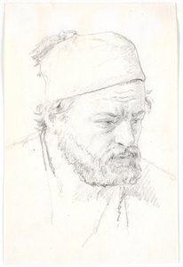 Bärtiges Männerporträt, Dreiviertelprofil nach rechts, mit Fez von Martinus Rørbye