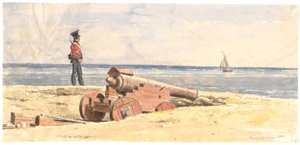 Wache und Kanone am Strand bei Frederikshavn