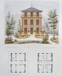 Projekt für ein kleines Landhaus in der Nähe von Paris, graviert von Walter, Tafel 18 aus Architecture Pittoresque et Moderne