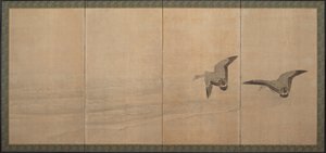 Gänse über einem Strand, Edo-Periode, 18. Jahrhundert