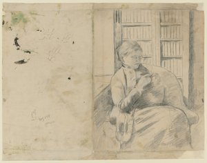 Stricken in der Bibliothek recto, Stricken in der Bibliothek verso, ca. 1881 von Mary Cassatt