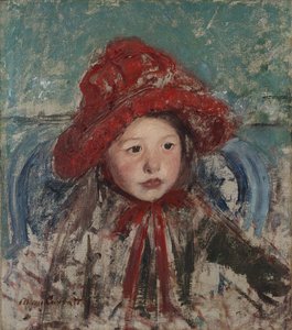 Kleines Mädchen mit einem großen roten Hut von Mary Cassatt