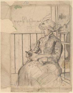 Susan auf einem Balkon mit einem Hund [recto], ca. 1883 von Mary Cassatt