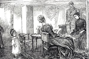 Illustration eines kleinen Mädchens, das von ihren Tanten und ihrem Onkel für einen Nachmittag betreut wird von Mary Ellen Edwards