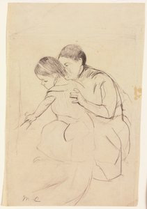 Baby mit der linken Hand, die eine Wanne berührt, gehalten von ihrer Krankenschwester, ca. 1891 von Mary Cassatt
