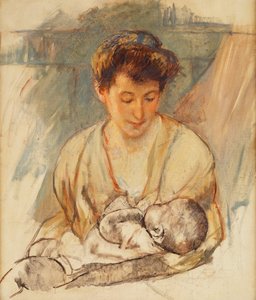 Mutter Rose schaut auf ihr schlafendes Baby, ca. 1900 von Mary Cassatt