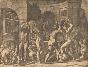 Vulkan und die Zyklopen schmieden Pfeile