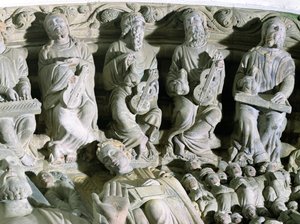 Detail des Portico de la Gloria, das Musiker darstellt von Master Mateo