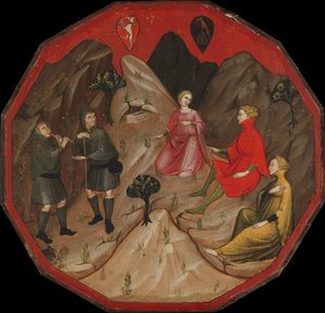 Ein Wettstreit zwischen den Hirten Alcesto und Acaten, ca. 1410