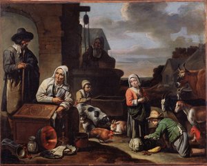Bauern am Brunnen. Gemälde des Meisters von Beguines (Mitte des 17. Jahrhunderts) von Master of Beguins