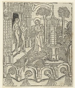 Gott zeigt Adam und Eva das Paradies von Master of Delft (attributed to)